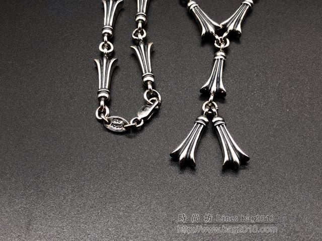 chrome hearts銀飾 925純銀 純手工製作染黑拋光 克羅心鳳尾項鏈  gjc1545